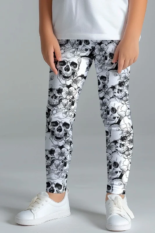 Early Access White Witch Lucy Cute Skull Print Halloween Leggings - Kids