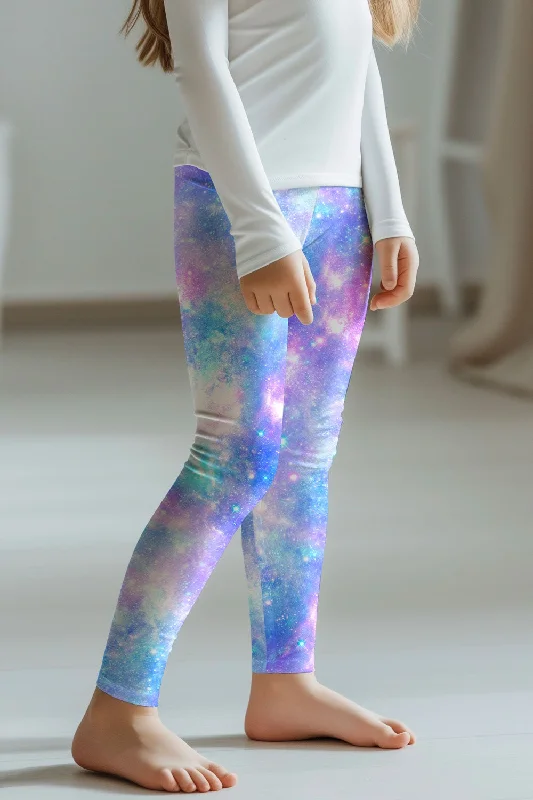 Holiday Sale Wizard Lucy Blue Cute Colorful Galaxy Printed Stretch Leggings - Kids