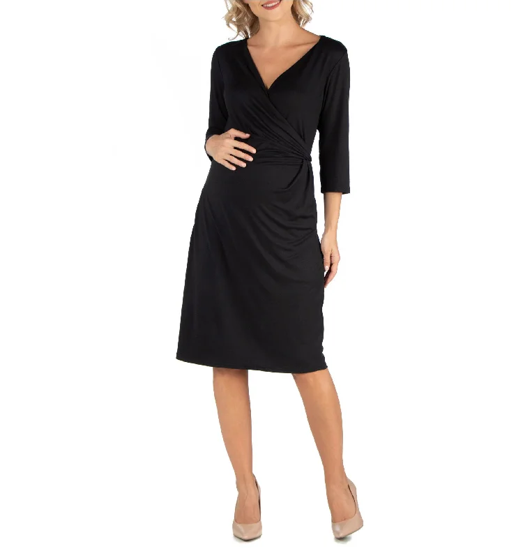 Price Rollback 24seven Comfort Apparel Three Quarter Sleeve Knee Length Maternity Wrap Dress