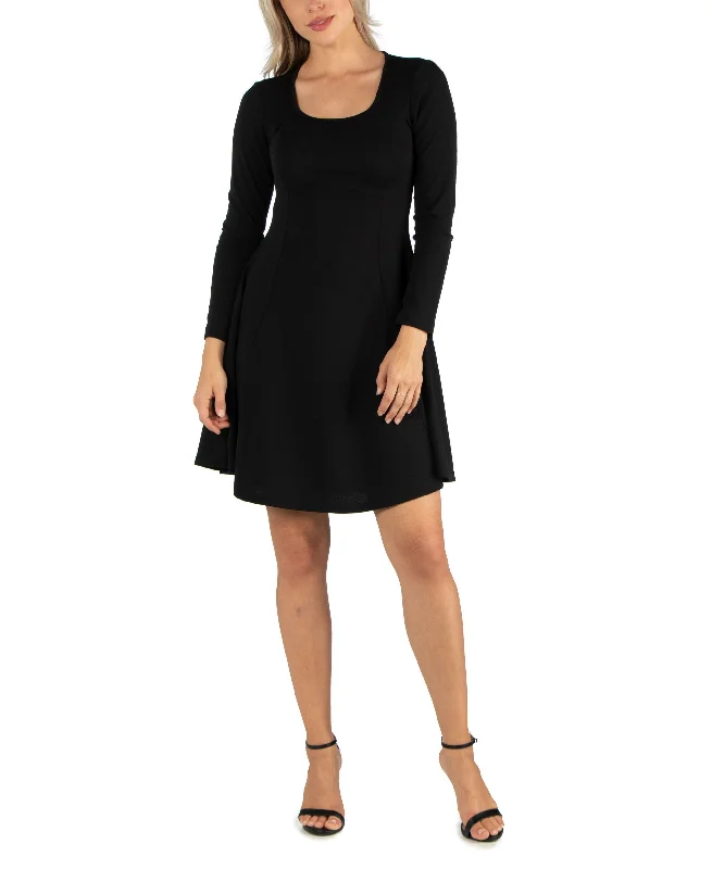 Limited Availability 24seven Comfort Apparel Womens Simple Long Sleeve Knee Length Flared Dress