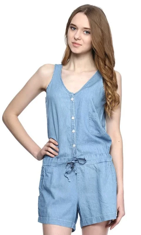 Super Sale 34304 Sleeveless Playsuit - Denim