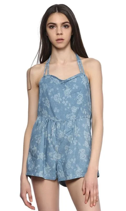 Deal Zone 34308 Floral Patterned Playsuit - Blue