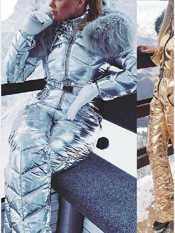 Deal Alert ASHORESHOP Shiny Silver Gold One-Piece Ski Suit