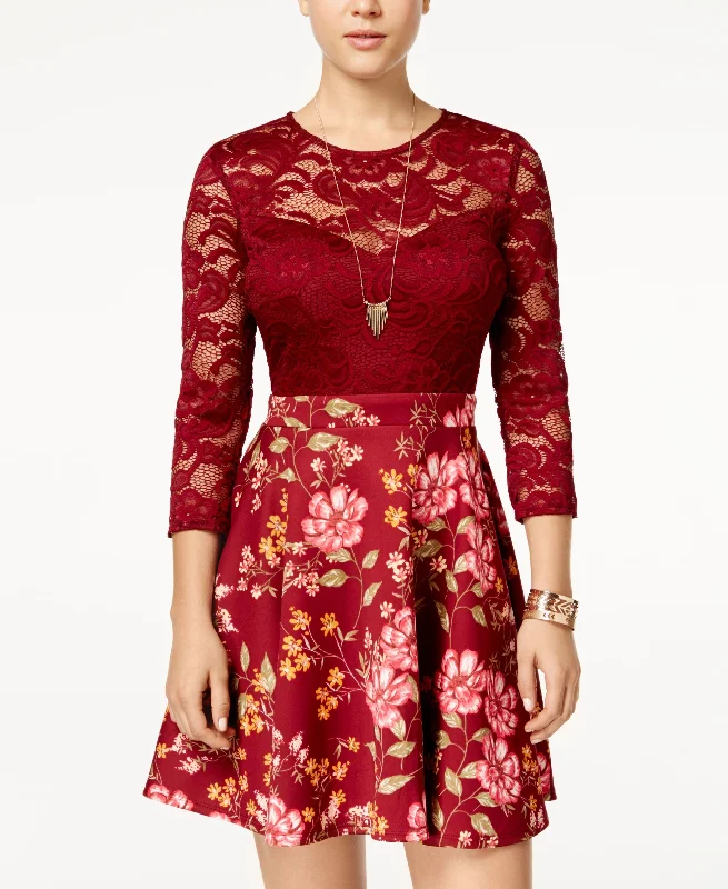 Big Savings B Darlin Juniors Lace Floral Print Scuba Fit Flare Dress
