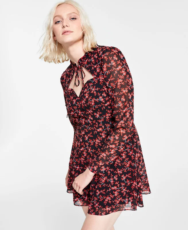 Bargain Blast Bar III Floral Print Tie Neck Mini Dress