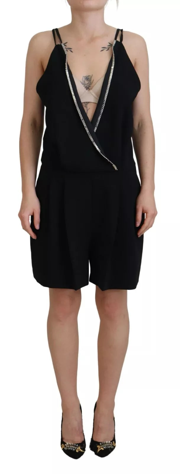Best Bargains Black Embellished Sleeveless V-neck Jumpsuit Dress