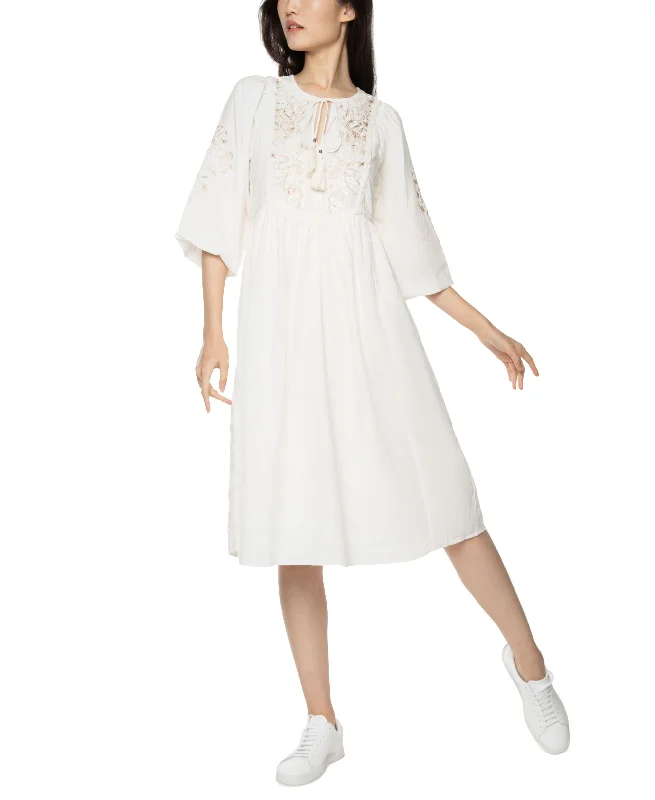 Discount Deals Black Tape Cotton Embroidered Dress