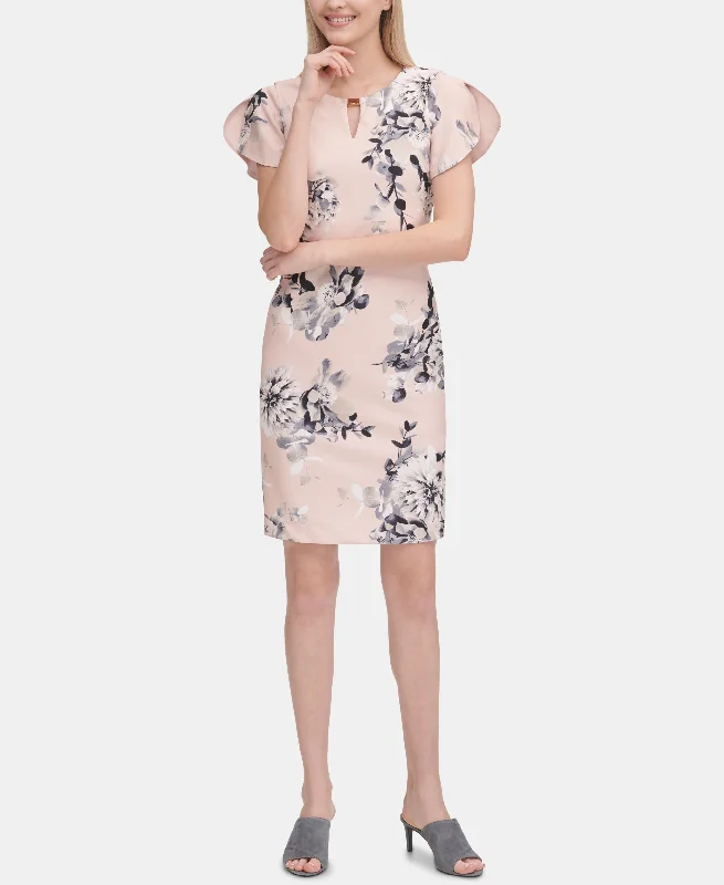 Discount Mania Calvin Klein Floral Print Keyhole Sheath Dress