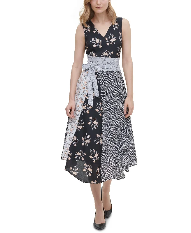 Fantastic Offers Calvin Klein Mixed Print Belted Dress