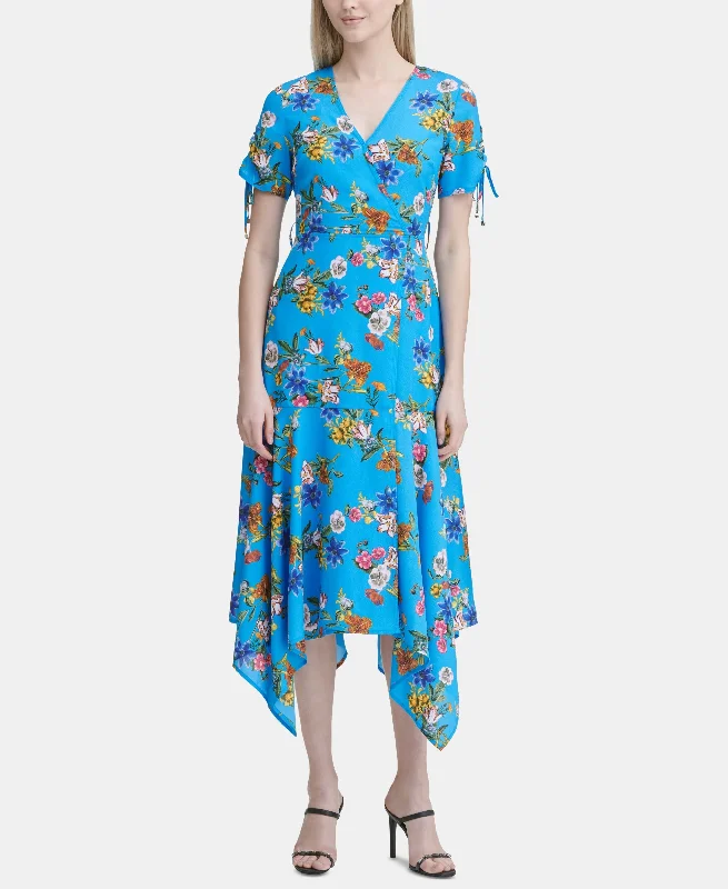 Lowest Price Printed Handkerchief-Hem Faux-Wrap Dress