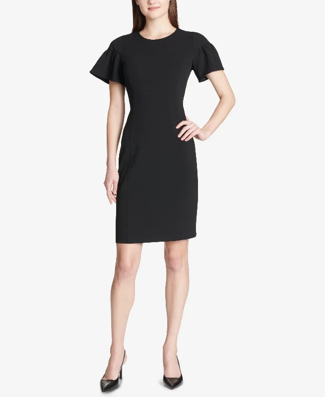 Buy Now Calvin Klein Ruffled Sleeve Sheath Dress