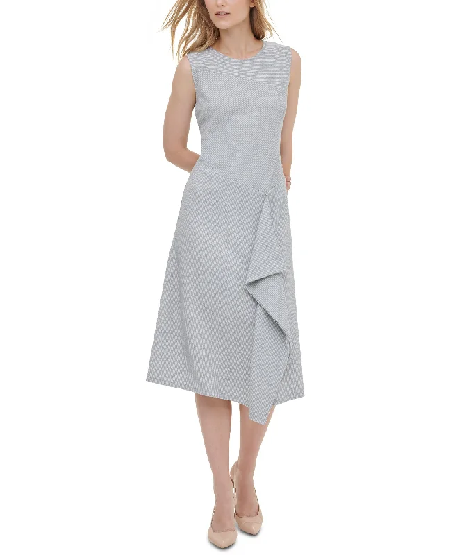 Great Bargains Calvin Klein Striped Asymmetrical Dress