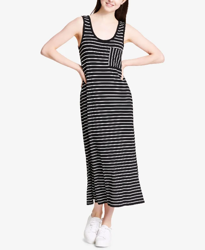 Limited Availability Calvin Klein Striped Patch Pocket Maxi Dress
