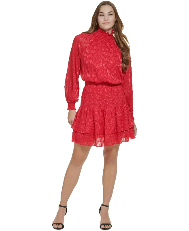 Midnight Madness Calvin Klein Womens Long Sleeve Mock Neck Dress