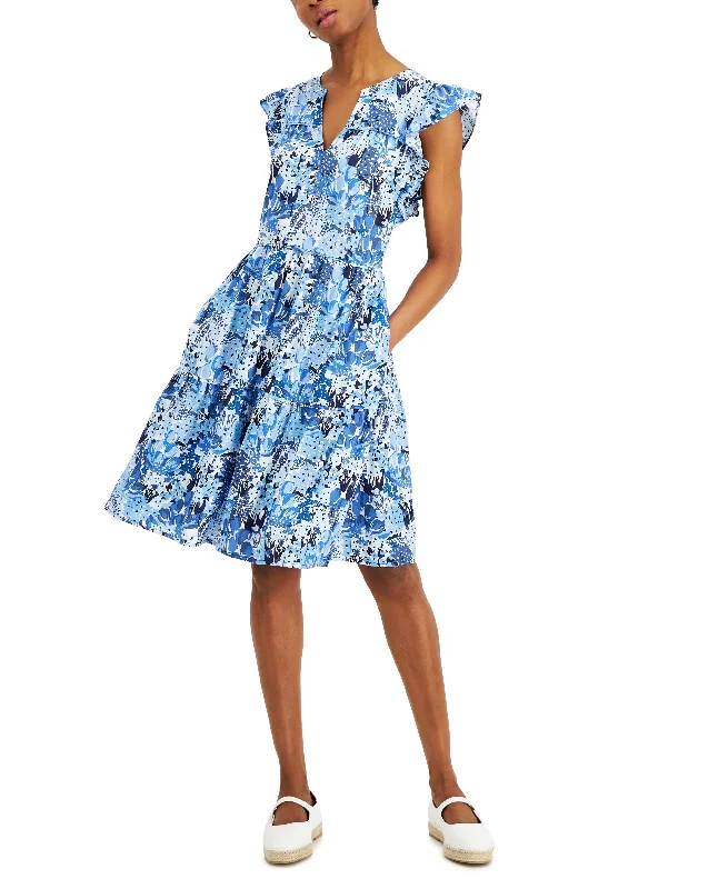 Instant Discount Charter Club Womens Flutter Sleeve Floral Print Dress