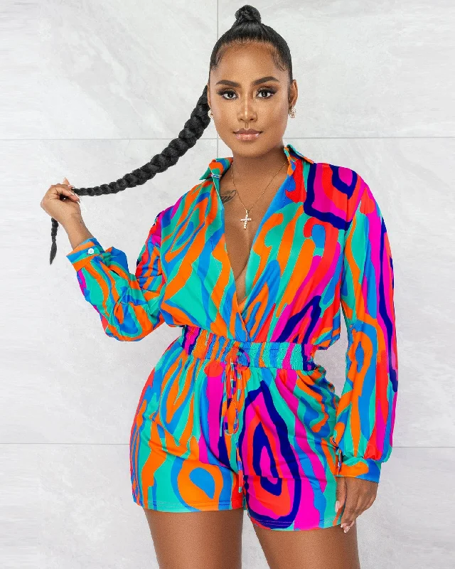 Fantastic Deals Women's One Piece Summer Jumpsuit and Rompers Tie Dye Black Hole Wrap Lapel Collar Long Sleeve Shirt Style Romper 2023 Fantastic Deals Women's One Piece Summer Jumpsuit and Rompers Tie Dye Black Hole Wrap Lapel Collar Long Sleeve Shirt Style Romper 2023