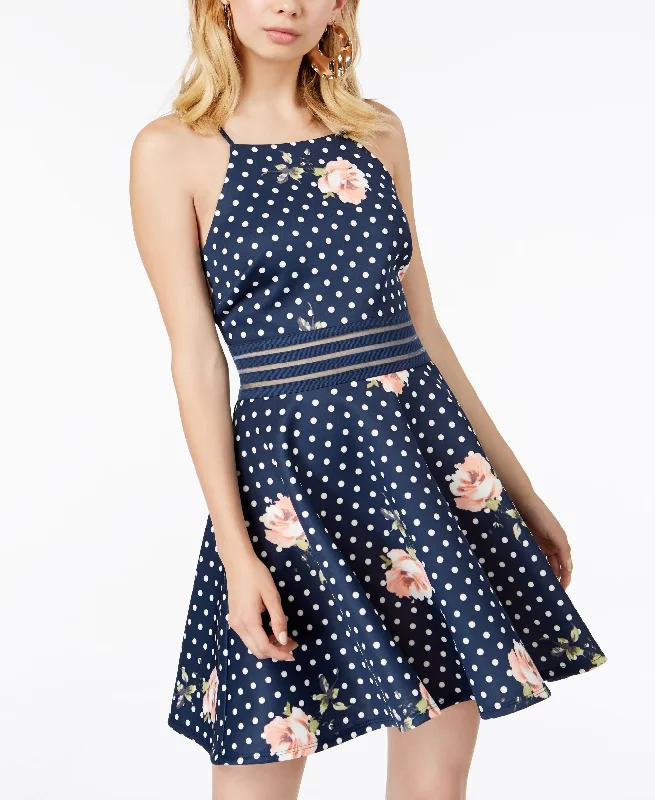 Super Savings City Studios Juniors Printed Illusion Waist Halter Dress