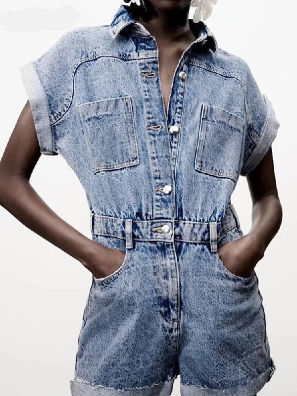 New Markdowns Ashore Shop 2023 Summer Womens Denim Jumpsuits Short sleeve shorts denim overalls New Markdowns Ashore Shop 2023 Summer Womens Denim Jumpsuits Short sleeve shorts denim overalls