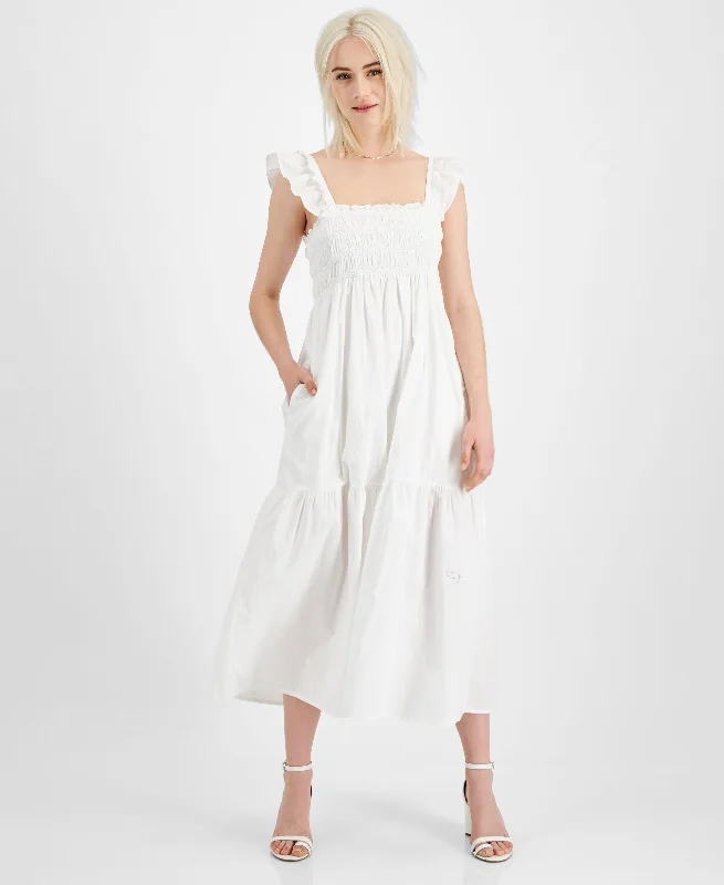 Factory Direct Sale French Connection Isla Smocked Organic Cotton Midi Dress