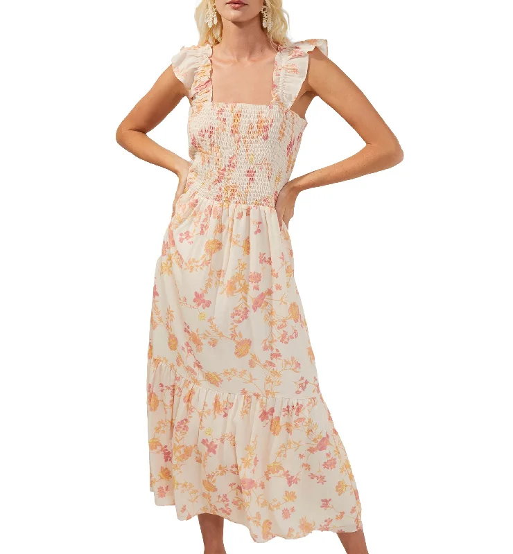 Don't Wait French Connection Smocked Printed Midi Dress