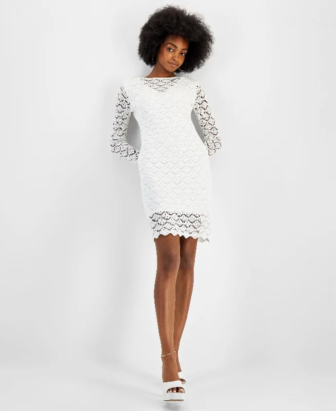 Value Deals Guess Womens Long Sleeve Diamond Pointelle Dress