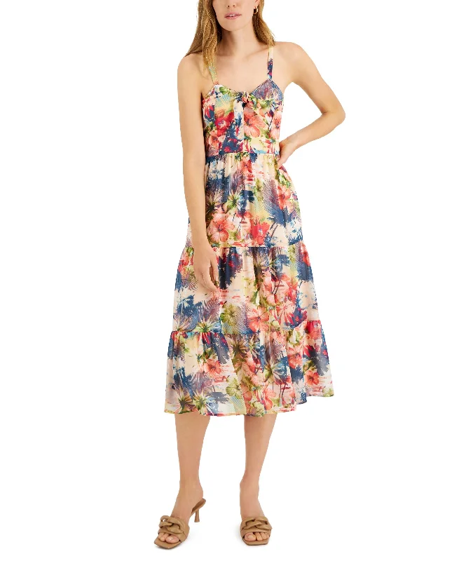 Deal Dash INC International Concepts Printed Tie Detail Tiered Midi Dress