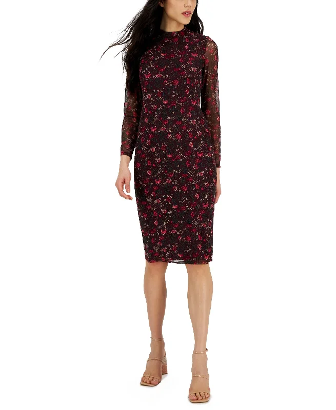 Sneak Peek Sale Inc International Concepts Womens Printed Long-Sleeve Fitted Midi Dress