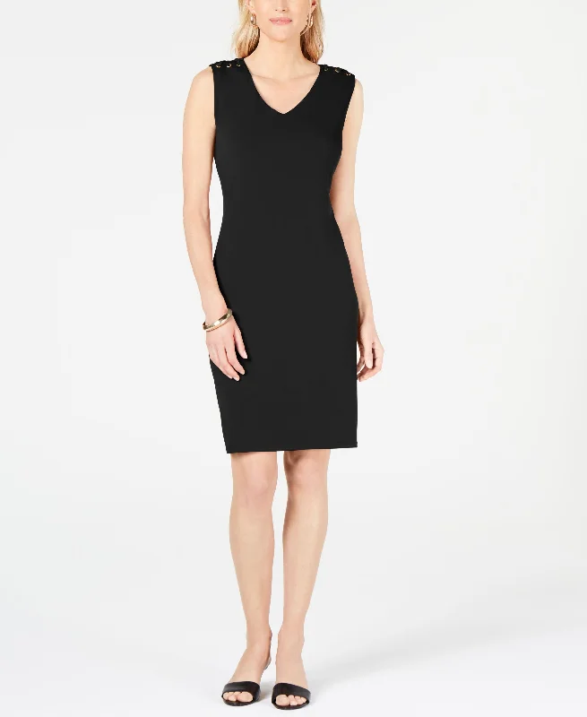 Midnight Sale Grommet-Shoulder Sheath Dress