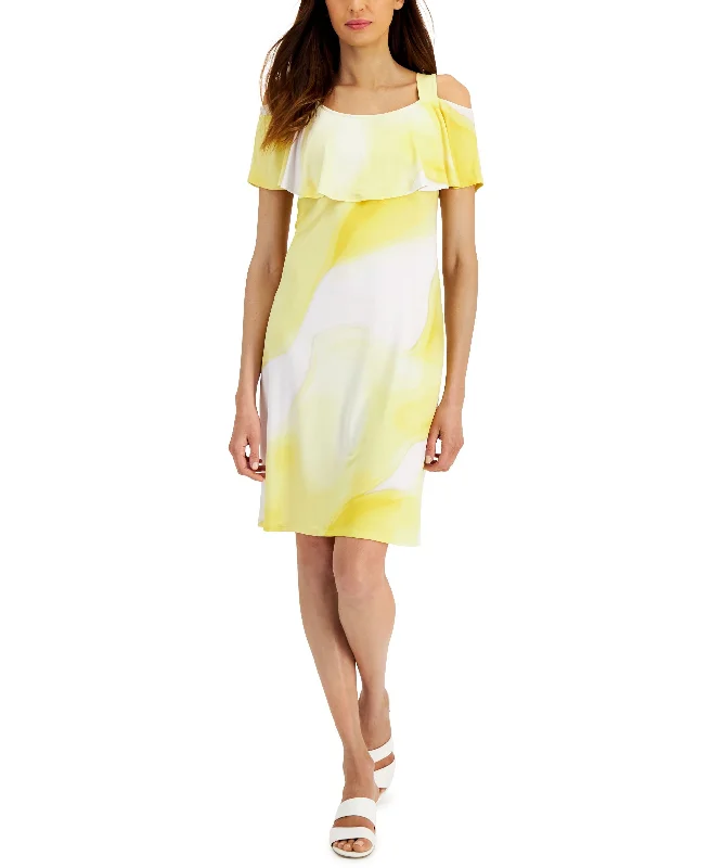 Act Now JM Collection Womens Ruffled Cold-Shoulder Dress
