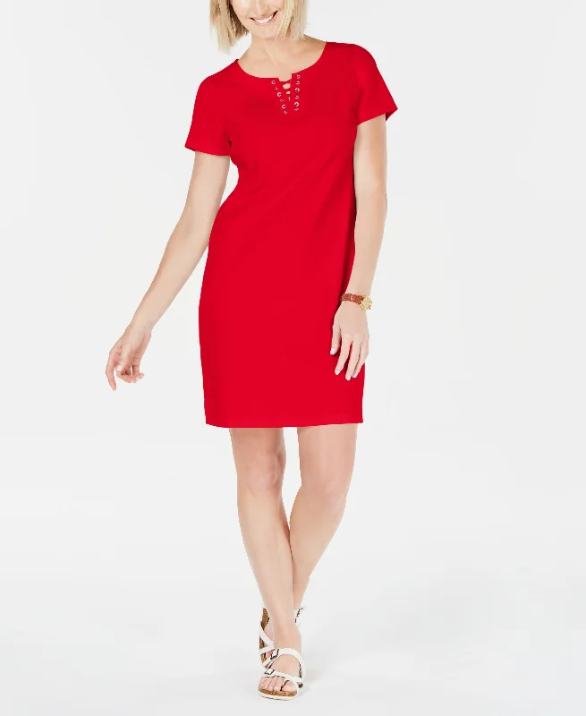 Price Reduction Karen Scott Cotton Lace Up Shift Dress