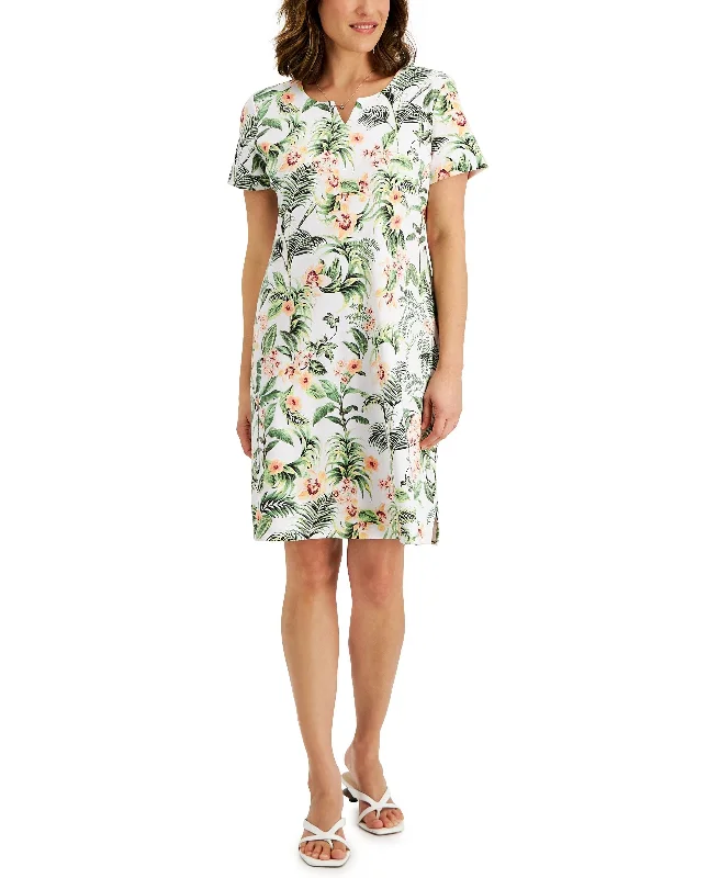 Bargain Bin Karen Scott Womens Bali Printed Split Neck Dress