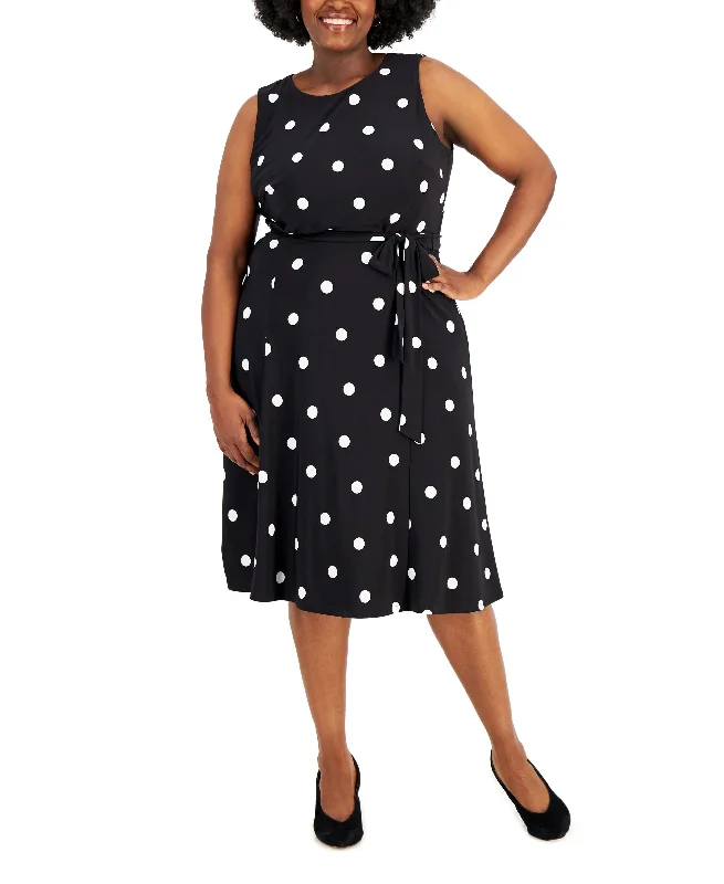 Discount Extravaganza Kasper Plus Size Polka Dot Tie Front Dress