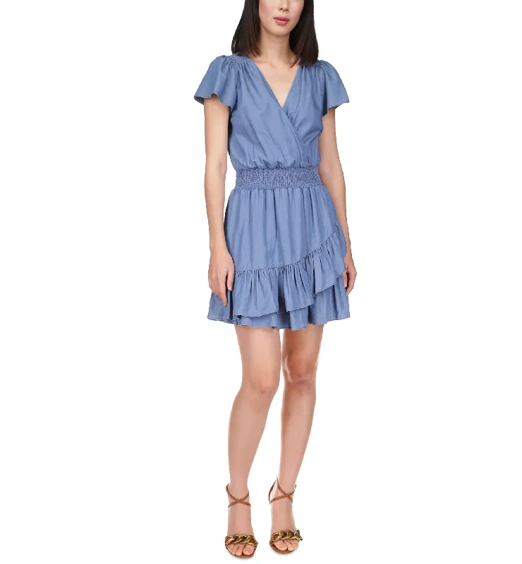Special Discount MICHAEL KORS Womens Smocked Ruffled Tiered Unlined Pullover Flutter Sleeve Surplice Neckline Above The Knee Fit + Flare Dress Special Discount MICHAEL KORS Womens Smocked Ruffled Tiered Unlined Pullover Flutter Sleeve Surplice Neckline Above The Knee Fit + Flare Dress