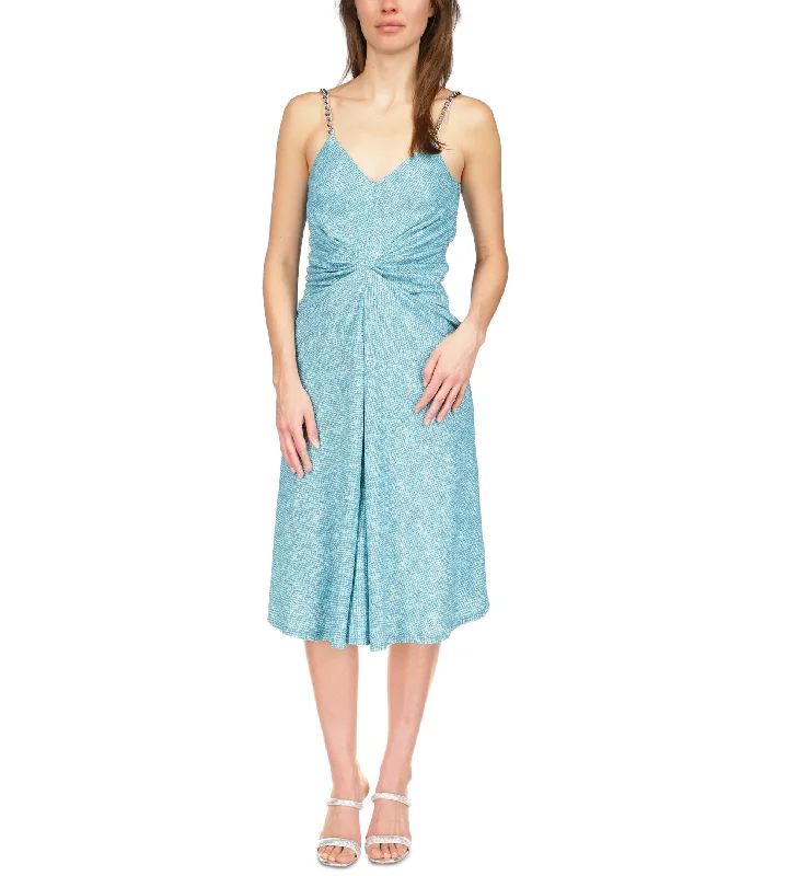 Instant Discount MICHAEL KORS Womens Zippered Twist Front Chain Textured Adjustable Spaghetti Strap V Neck Below The Knee Fit + Flare Dress Instant Discount MICHAEL KORS Womens Zippered Twist Front Chain Textured Adjustable Spaghetti Strap V Neck Below The Knee Fit + Flare Dress