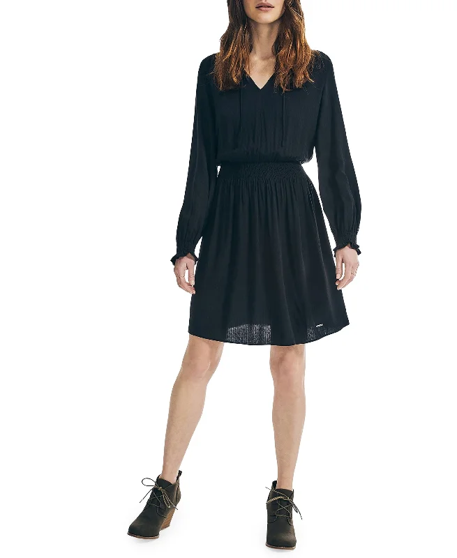 Members Only Nautica Womens Smocked Long Sleeve Dress