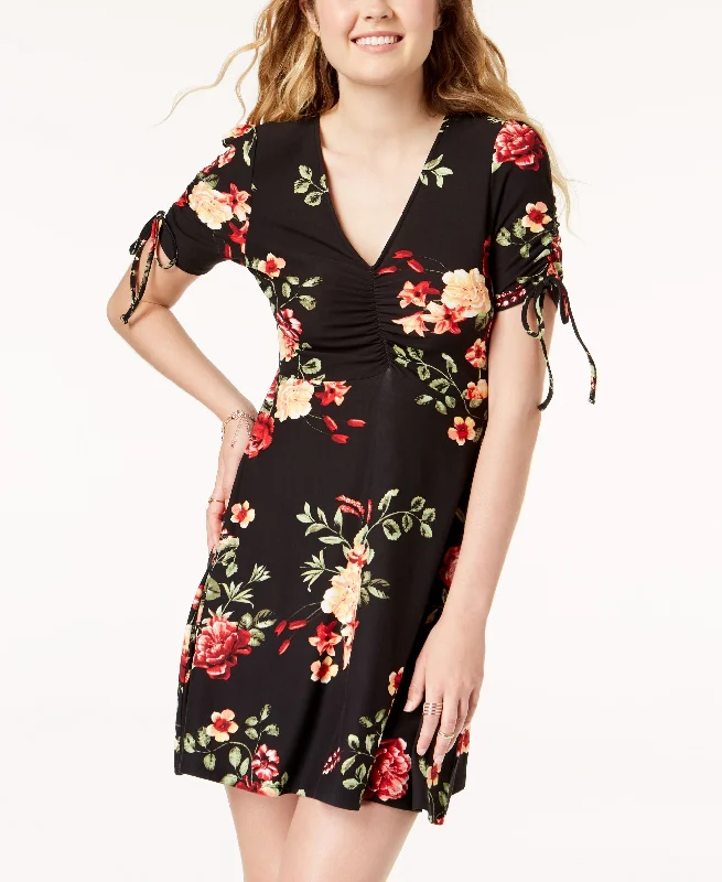 Crazy Deals Planet Gold Juniors Floral Ruched Fit Flare Dress