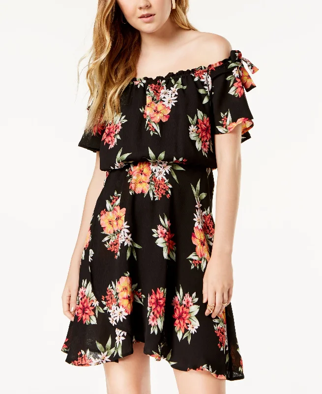 Deal Mania Sequin Hearts Juniors Printed Off The Shoulder Dress