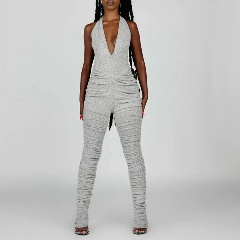 Can't Be Beat Sexy Halter Jumpsuit for Women 2023 V Neck Backless Sleeveles Bodysuit One-pieces Outfits Pleated Skinny Jumpsuit Female Can't Be Beat Sexy Halter Jumpsuit for Women 2023 V Neck Backless Sleeveles Bodysuit One-pieces Outfits Pleated Skinny Jumpsuit Female