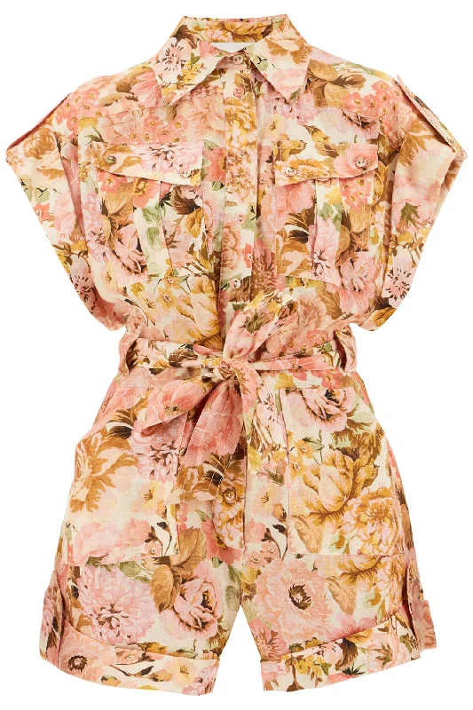 YEAR-End Sale Short Floral Linen Jumpsuit For Women