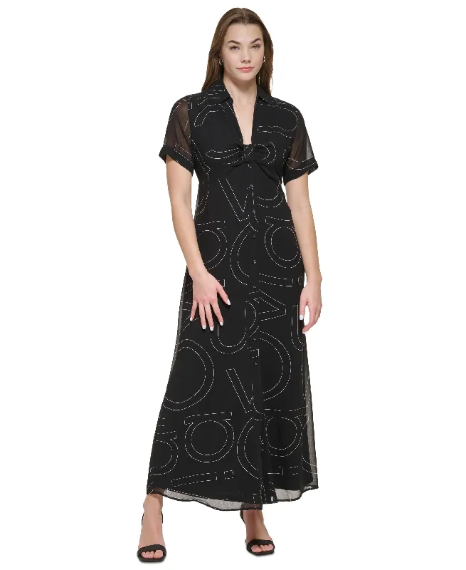 Steals and Deals Short Sleeve Logo Midi Shirtdress