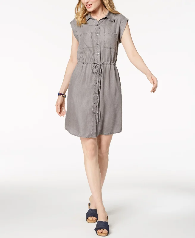 Super Sale Style & Co Chambray Drawstring Waist Shirtdress