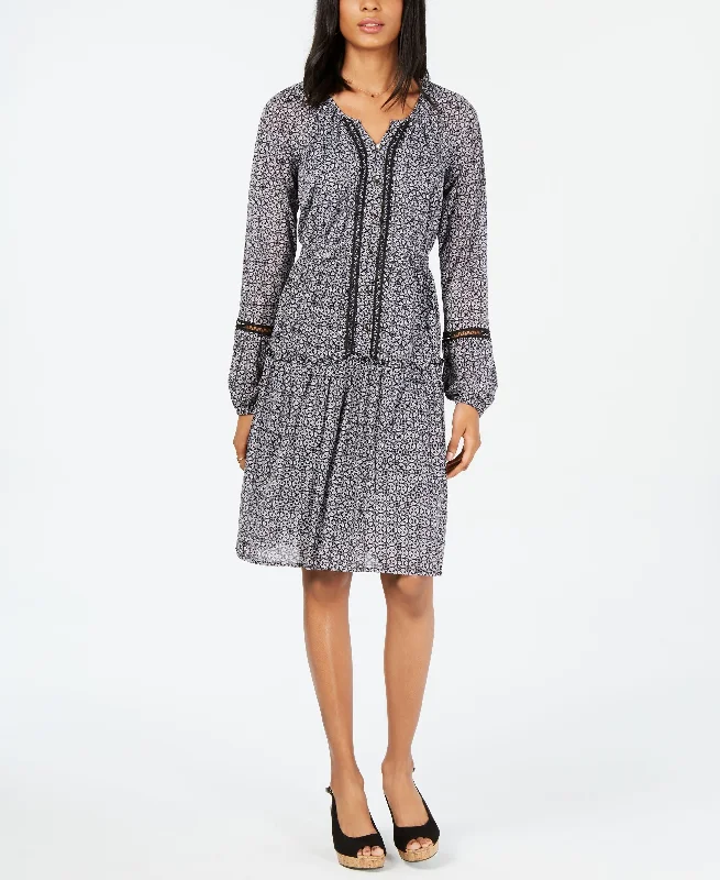 Massive Deals Style & Co Printed Split Neck A Line Dress