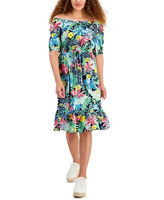 Price Meltdown Style & Co Womens Printed Tie Waist Dress