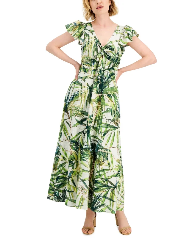 Overstock Taylor Cotton Printed Bow Tie Maxi Dress