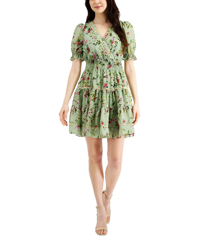 Bonus Savings Taylor Floral Print Chiffon Smocked A Line Dress