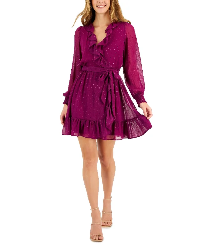 Mega Deal Taylor Womens Metallic Clip-Dot Chiffon Fit & Flare Dress