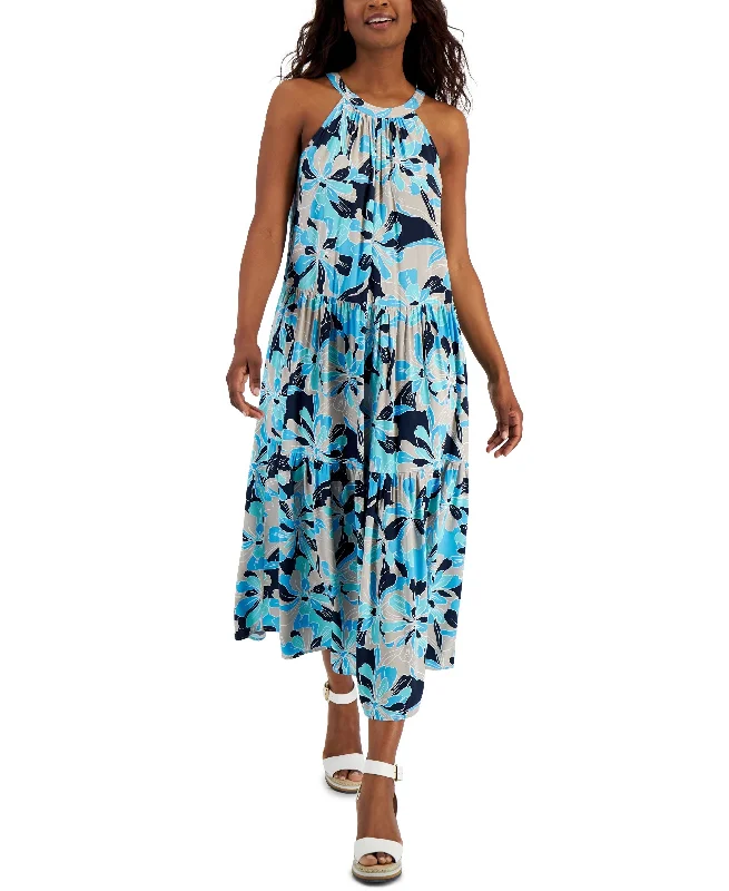 Clearance Items Tommy Hilfiger Womens Floral Print Halter Maxi Dress