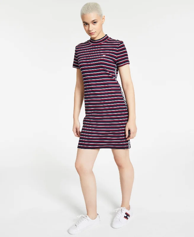 Act Now Tommy Jeans Striped Mock Neck Logo Dress