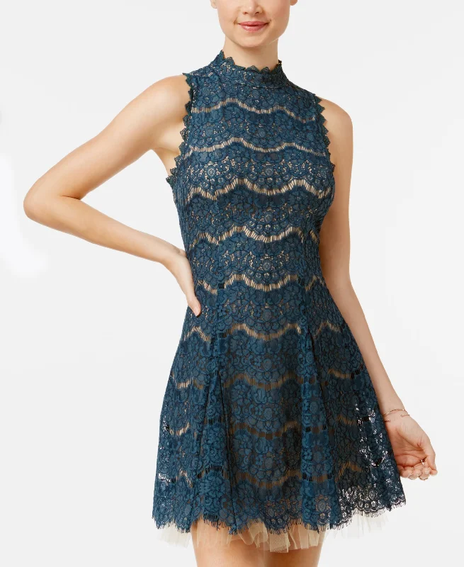 Deal Dash Trixxi Juniors Lace Mock Neck Dress