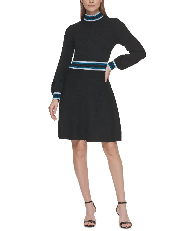 Super Deal Vince Camuto Mock Neck Fit Flare Dress